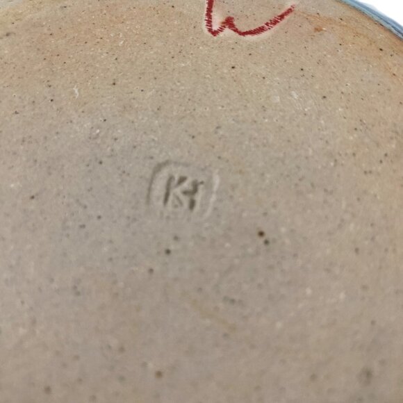 Signed Art Studio Pottery Bowl Dish Purple Bluish Green - Picture 5 of 7